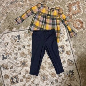 Plaid Long Sleeve Top and Navy Leggings Set